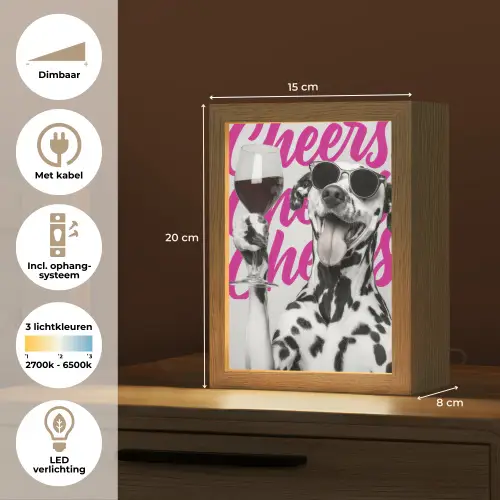 Cheers - Hond - Roze - Wijn Light Box met kabel (Tafellamp) klein -USP_NL