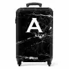Marmer - Zwart - Letter A - Marmerlook NBS - Handbagage koffer - Unisex middel -productfoto_recht