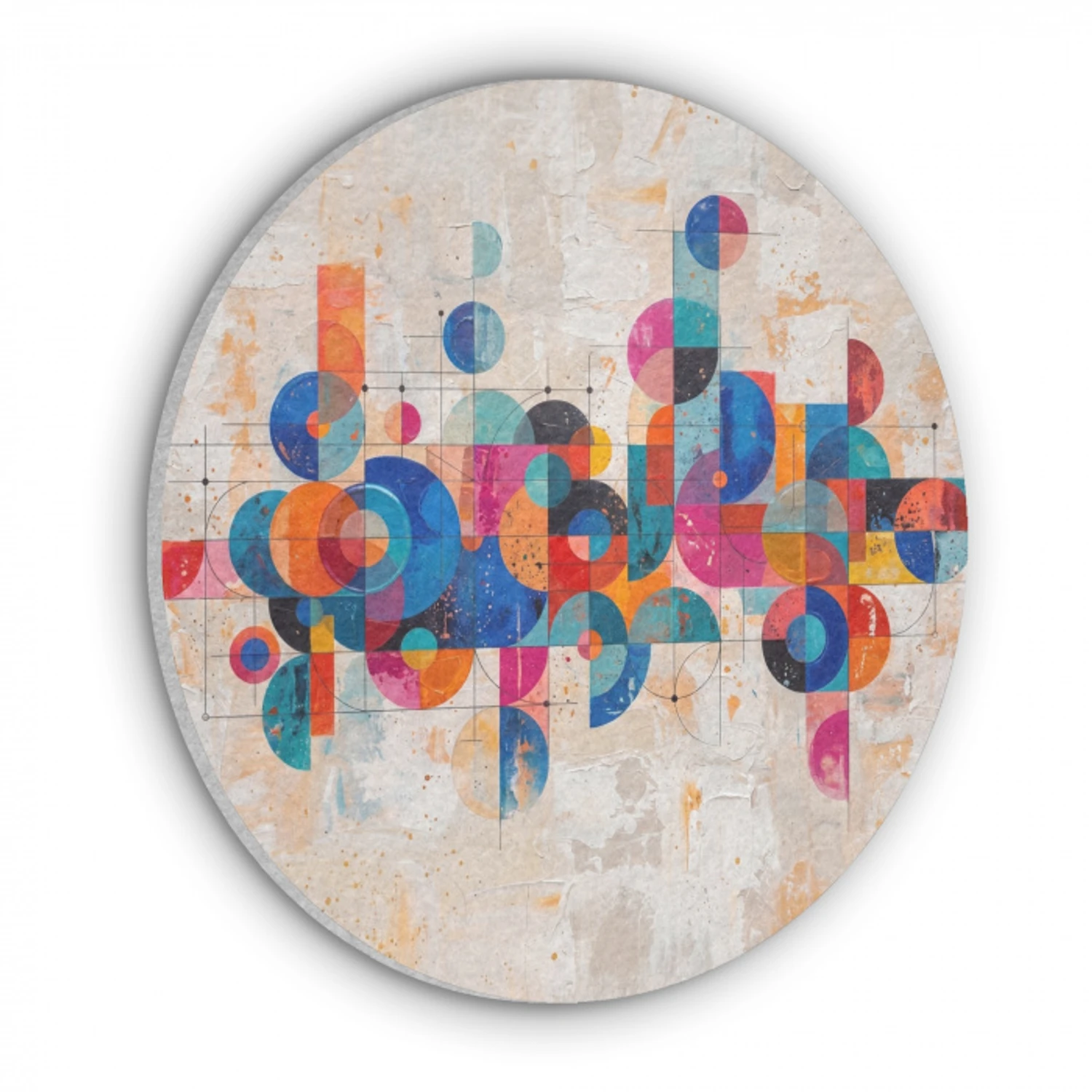 Kunst - Geometrisch - Abstract - Kleurrijk Akoestische PET Vilt - Rond klein -3d