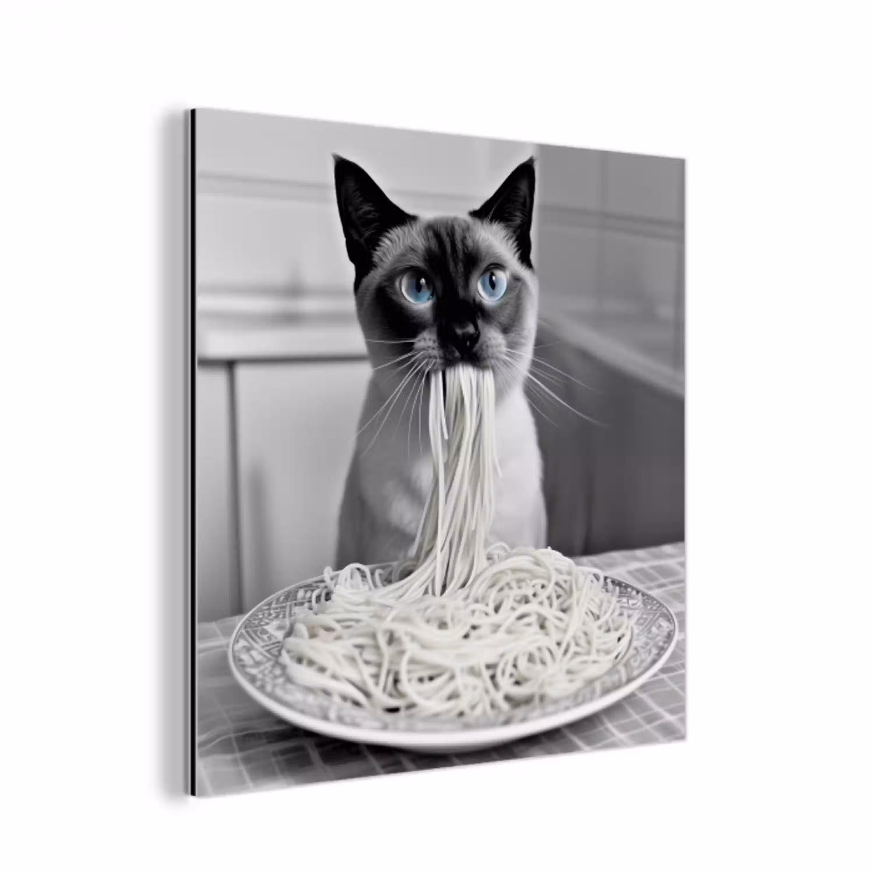 Kat - Siamees - Zwart Wit - Schattig - Dieren aluminium wit klein -3d