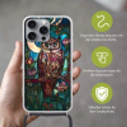 Uil - Mozaïek - Maan - Nacht Hoesje iPhone 16 Pro Max met koord klein -sfeer2_DE