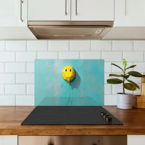 Ballon - Geel - Smiley keuken achterwand spatscherm klein -sfeer2