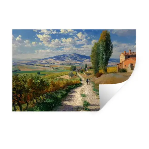 Mensen - Wandelen - Zandpad - Velden Muursticker klein -3d