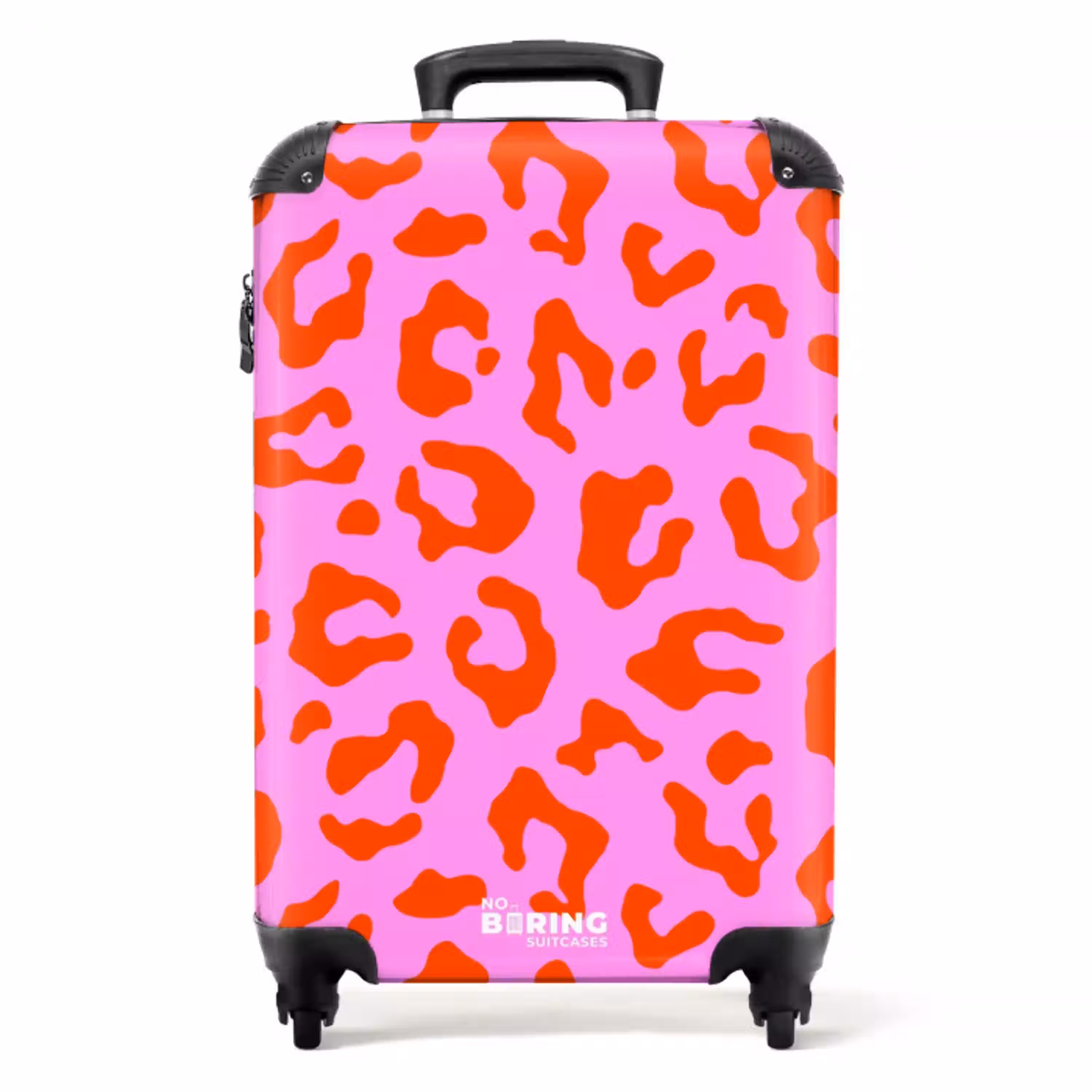 Panterprint in rood op roze achtergrond NBS - Handbagage koffer - Kinderen Unisex middel -productfoto_recht