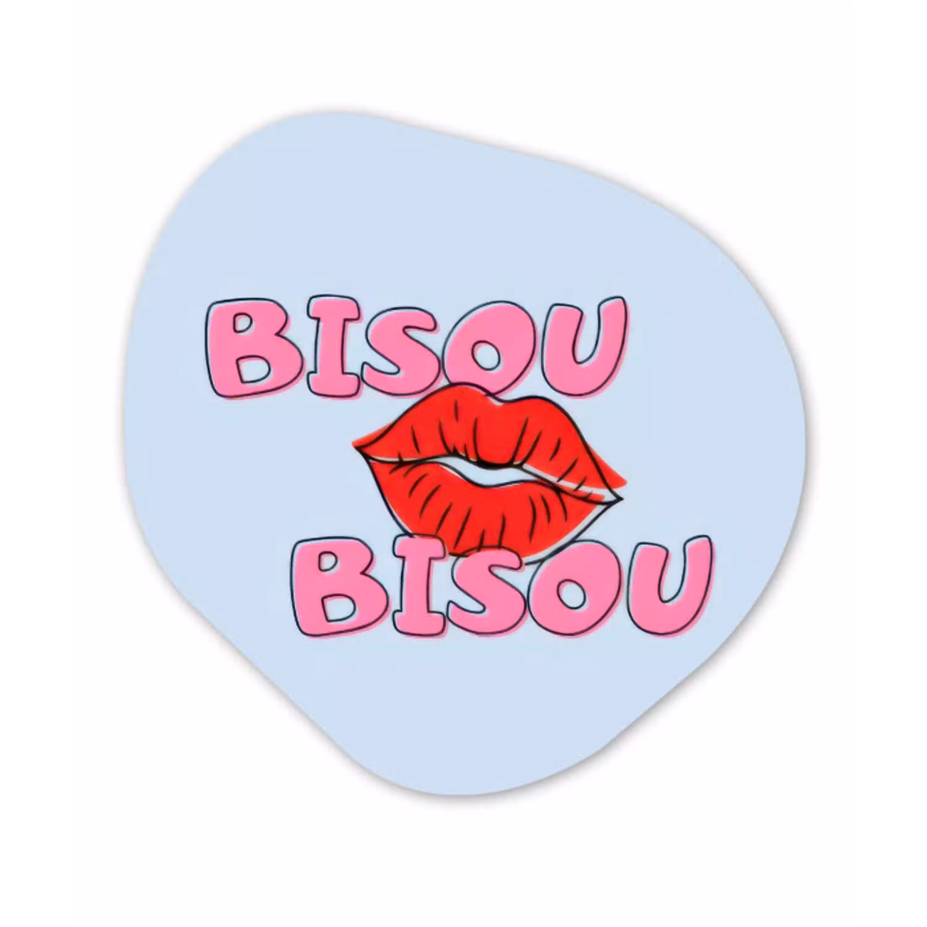 Bisou - Blauw - Roze - Lippen Wandcirkel Organisch Aluminium middel -3d