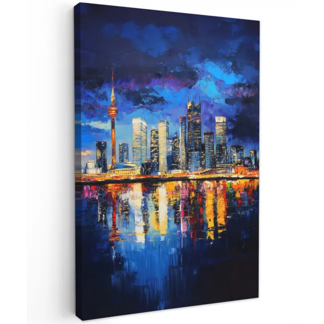 Skyline Toronto - Modern - Stadslicht - Blauw Tuinposter op houten frame 2 cm dik klein -3d
