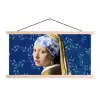 Meisje met de parel - Delfts blauw - Vermeer - Bloemen - Schilderij - Oude meesters textielposter latten blank klein -3d