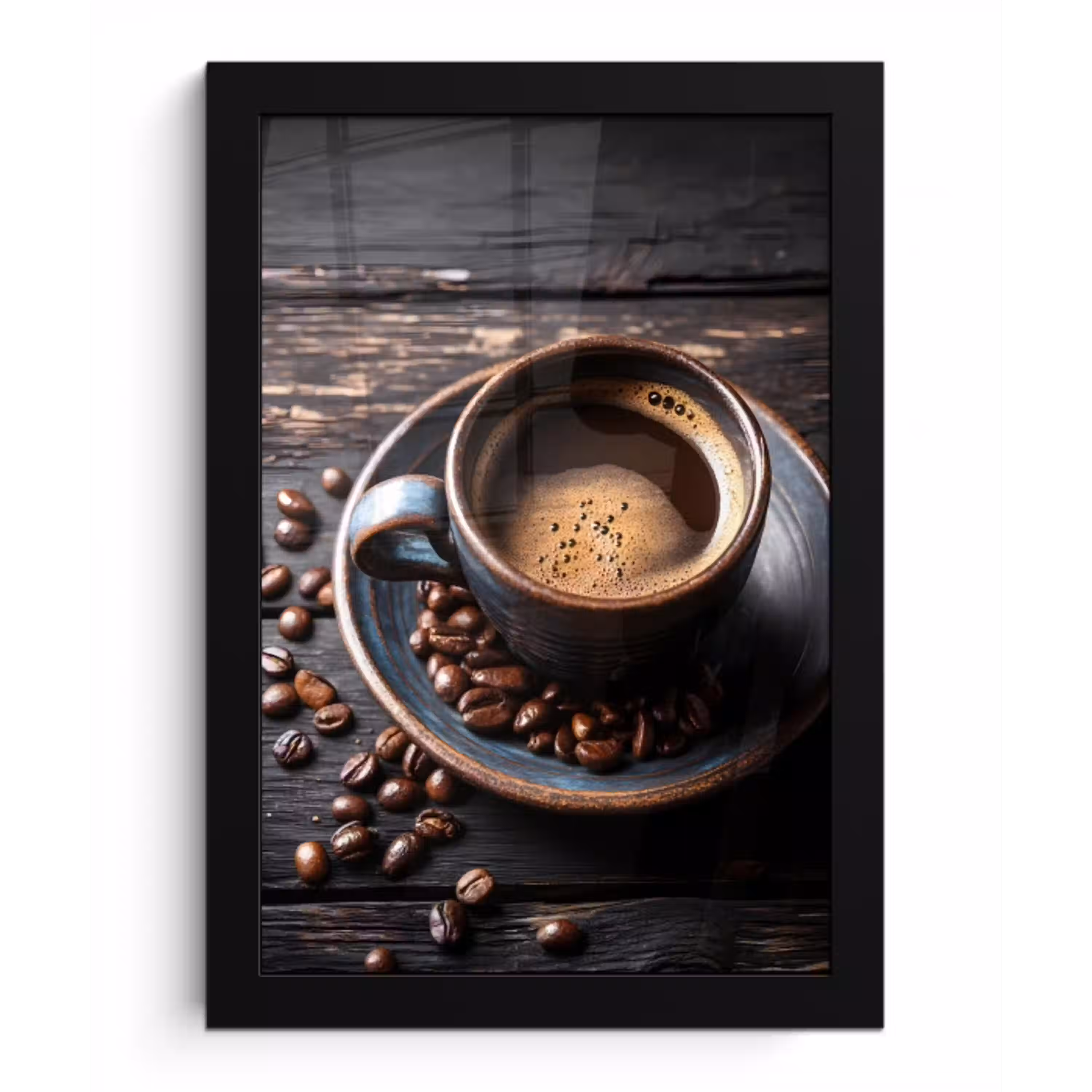 Kop - Koffie - Hout - Bonen fotolijst zwart zonder passe partout klein -3d
