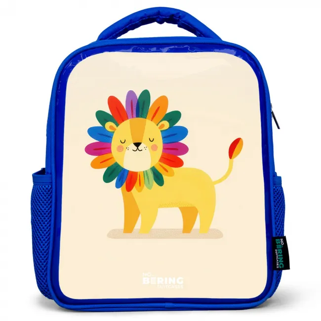 Leeuw - Manen - Kleurrijk Kinderrugzak - Blauw middel -3d