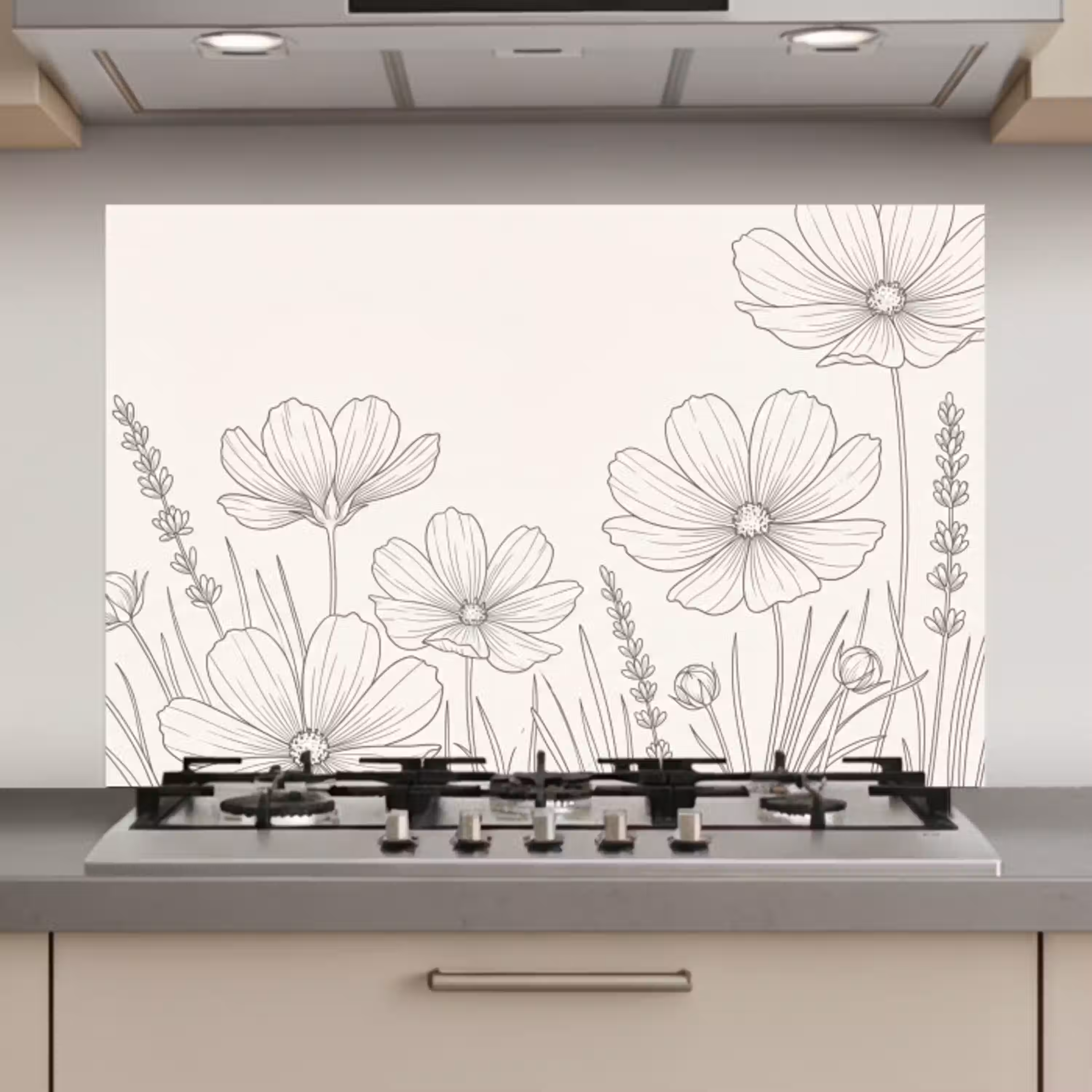 Minimalistisch - Modern - Bloemen - Beige keuken achterwand spatscherm klein -3d_website