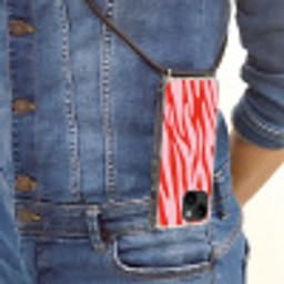 Zebraprint - Roze - Rood - Dierenprint Crossbody Case iPhone 14 middel -sfeer2