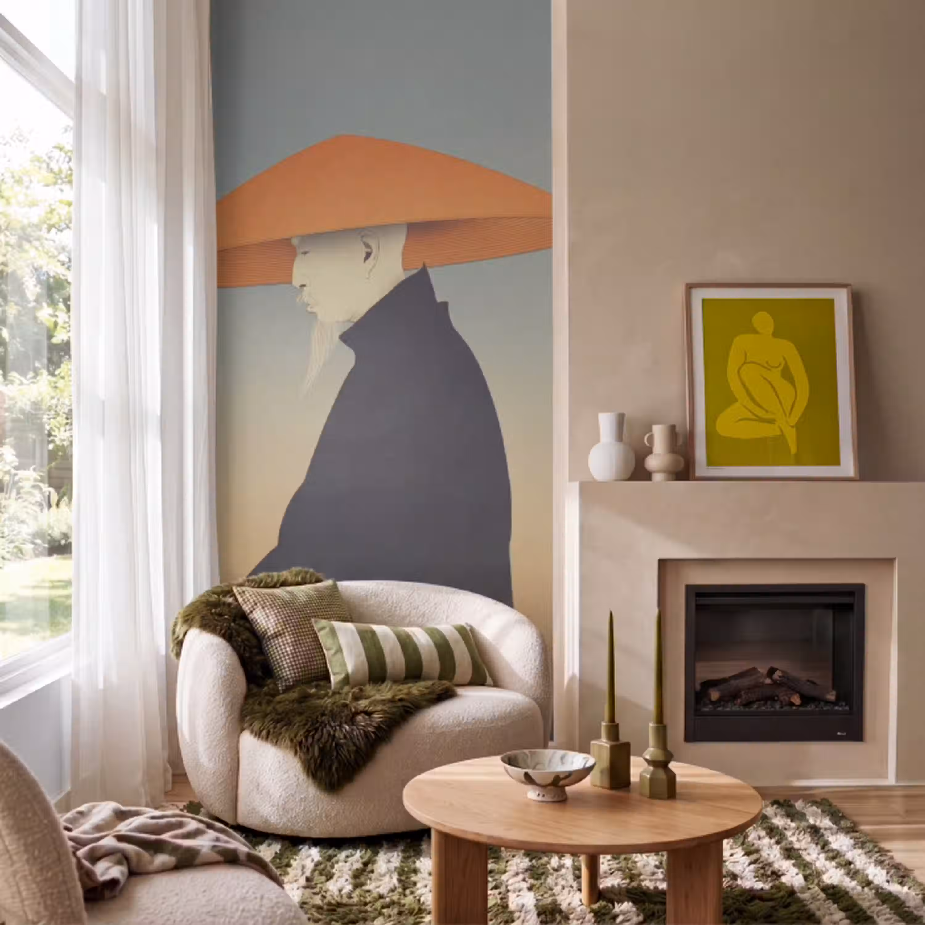 Minimalistisch - Silhouet - Oranje Behang Vlies klein -sfeer2