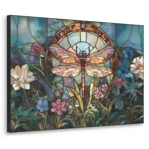 Libelle - Mozaïek - Bloemen - Kleurrijk Textielframe zwart klein -3d