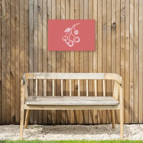 Lijnillustratie - Kersen - Tak - Wit Tuinposter op houten frame 2 cm dik klein -sfeer4