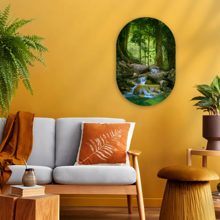 Jungle - Stenen - Water - Natuur - Planten Wandcirkel Ovaal Forex klein -sfeer4