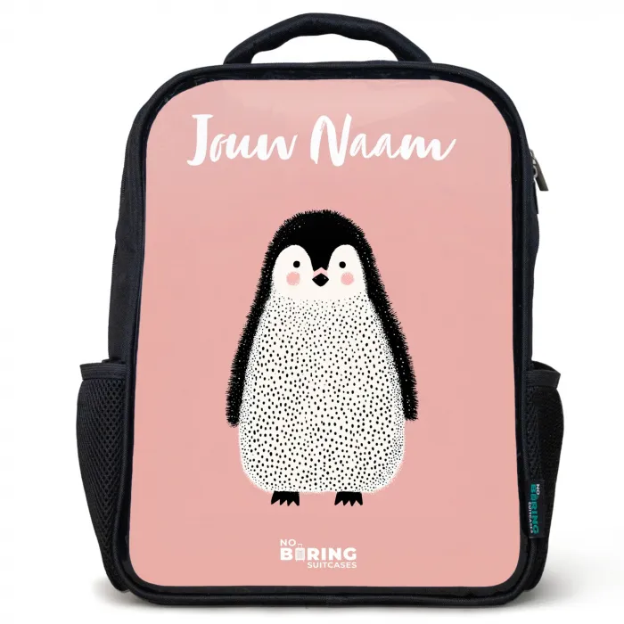 Pinguïn - Stippen - Roze - Minimalistisch Rugzak - Zwart middel -3d