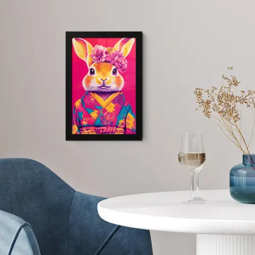 Konijn - Bloemen - Kleurrijk - Kimono fotolijst zwart zonder passe partout klein -sfeer4