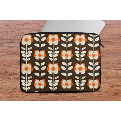 Bloemen - Retro - Bruin laptophoes neopreen klein 279 -tafel