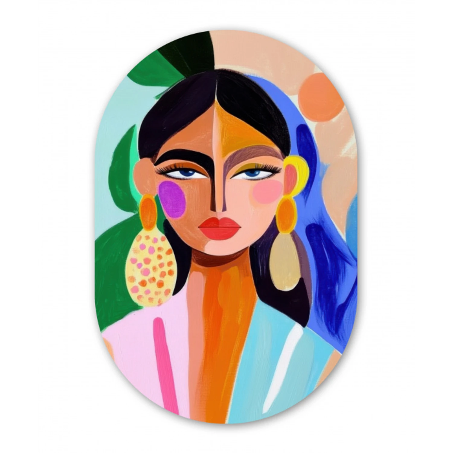 Portret - Vrouw - Modern Wandcirkel Ovaal Glas middel -3d