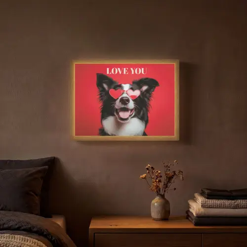 Hond - Hartjesbril - Loveyou - Rood Light Box met batterij (Wandlamp) middel -sfeer4