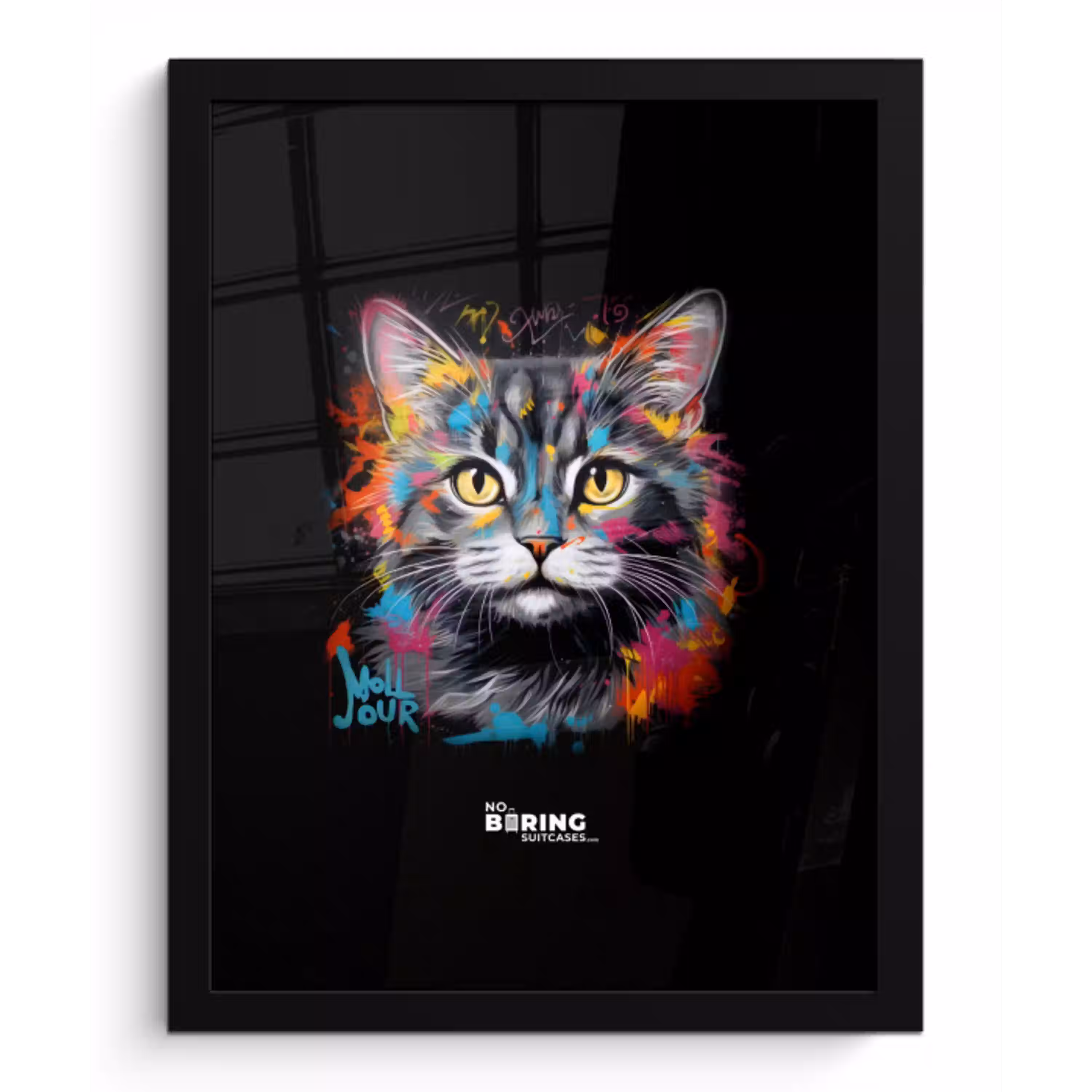 Kat met kleurrijke penseelstreken fotolijst zwart zonder passe partout klein -3d
