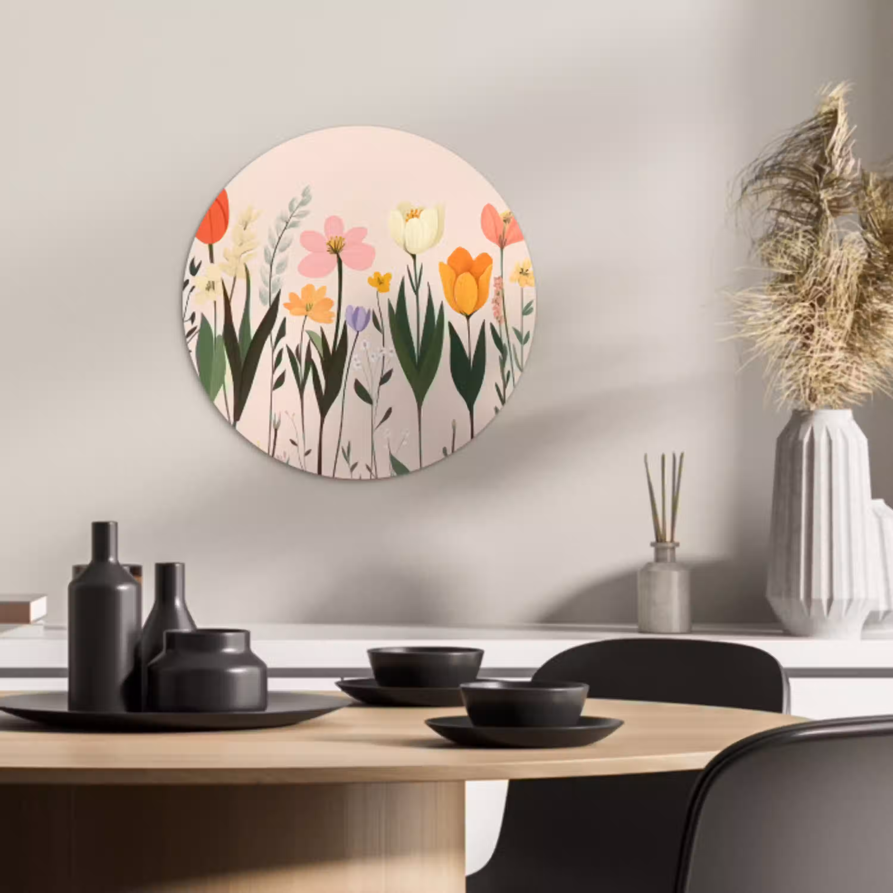 Pasteltinten - Bloemen - Illustratie KitchenYeah - Keuken - Wandcirkel Forex klein -sfeer2
