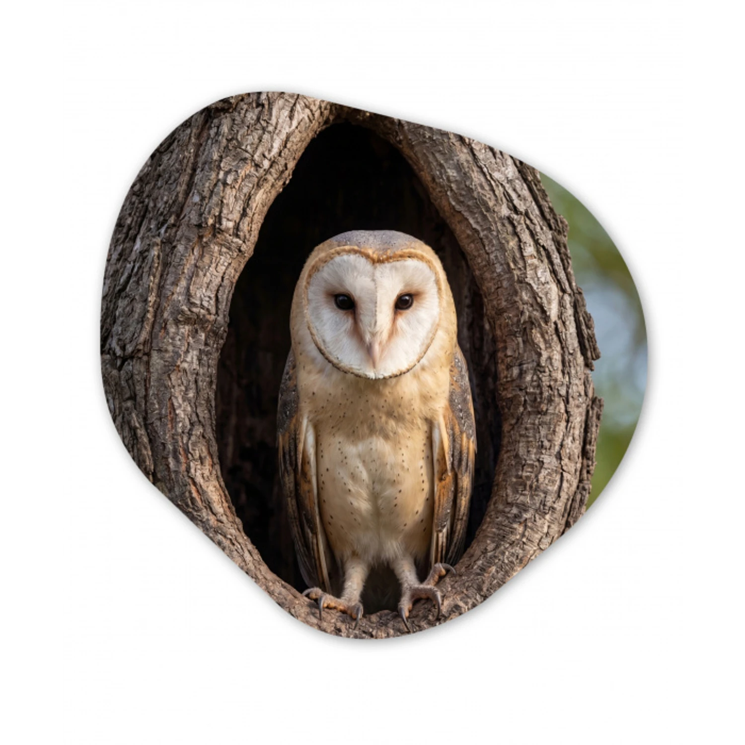 Kerkuil - Boom - Natuur - Bruin Wandcirkel Organisch Aluminium middel -3d