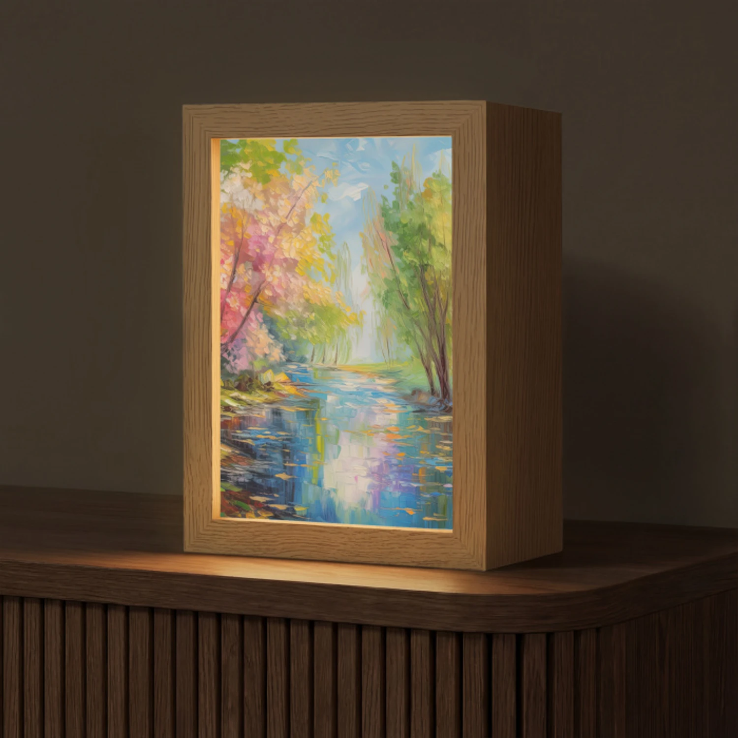 Olieverf - Landschap - Natuur - Kleurrijk Light Box met kabel (Tafellamp) klein -z3d_website