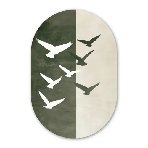 Japandi - Vogel - Groen Wandcirkel Ovaal Forex klein -3d