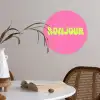 Roze - Groene bonjour - Organisch Wandcirkel behangsticker klein -sfeer3