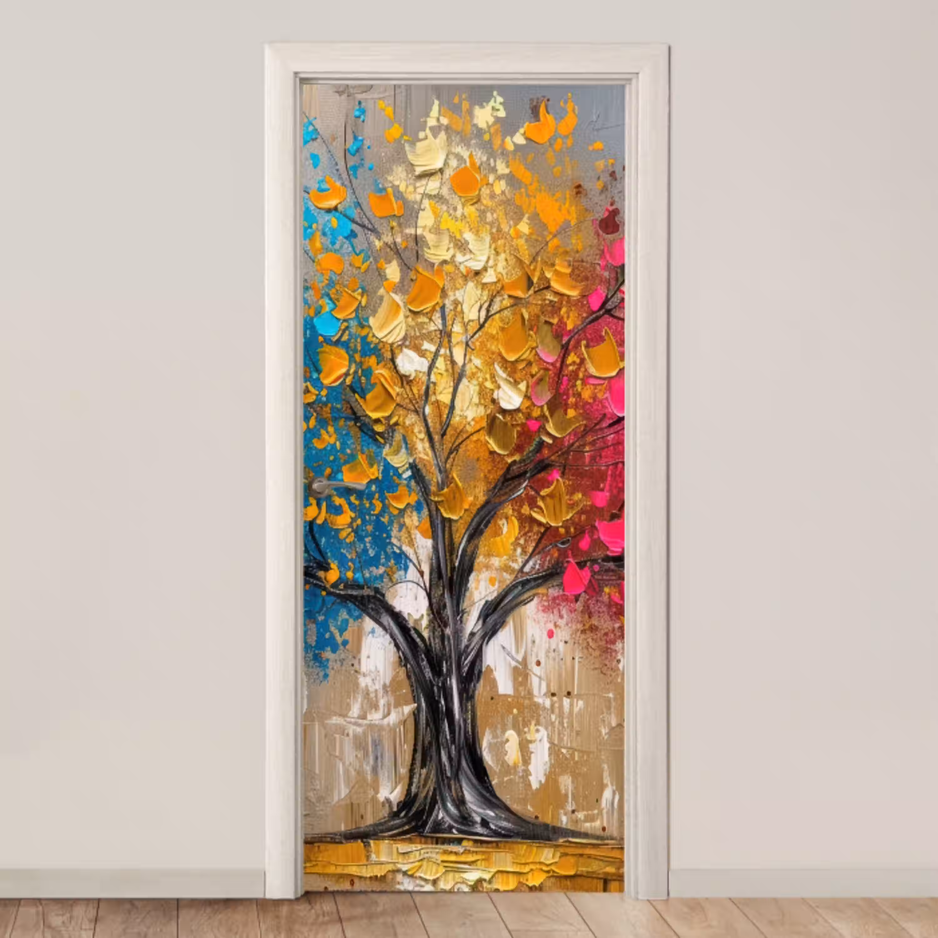 Boom - Kleurrijk - Grijs - Modern deurposter klein -3d_beige