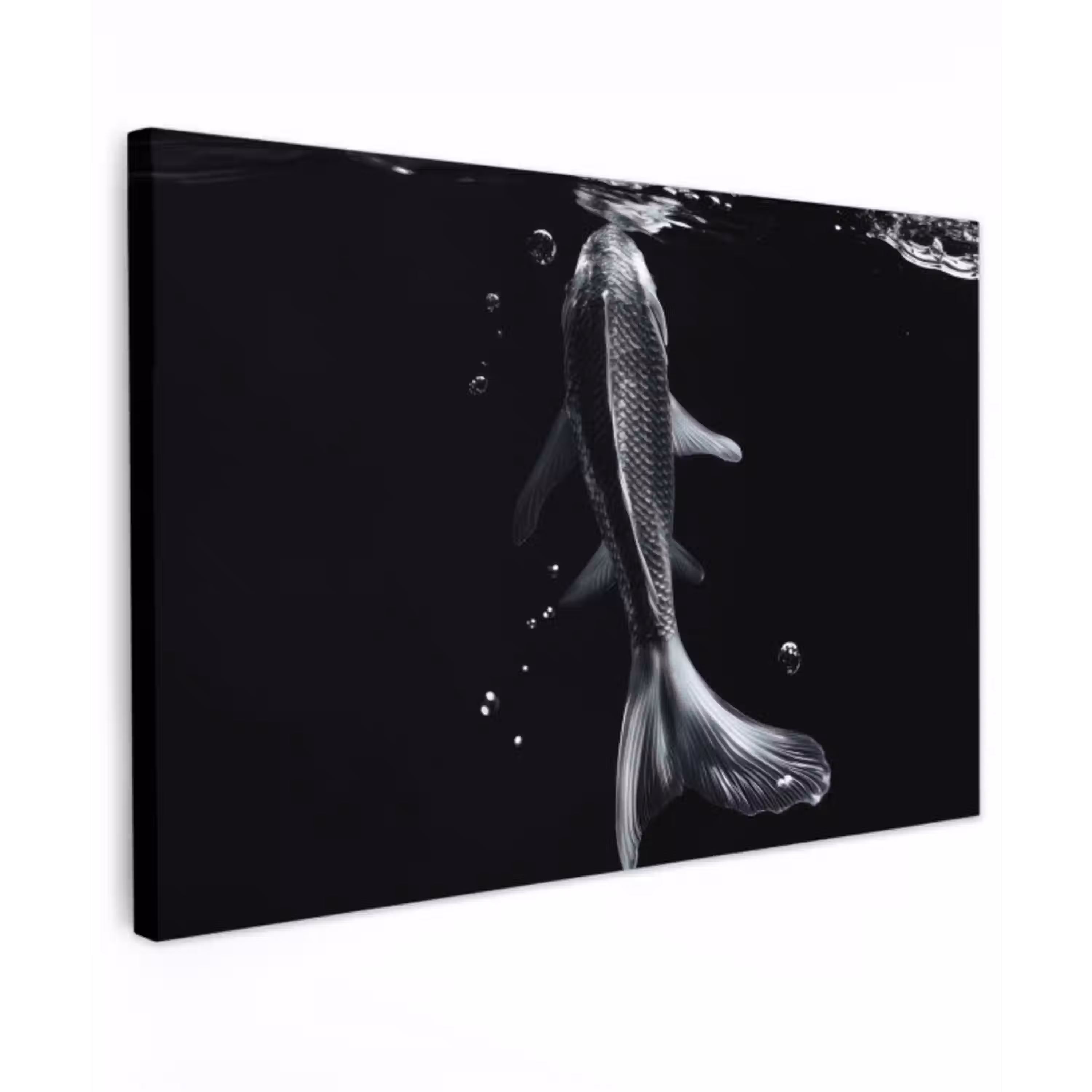 Koi - Vissen - Water - Zwart Tuinposter op houten frame 2 cm dik klein -3d