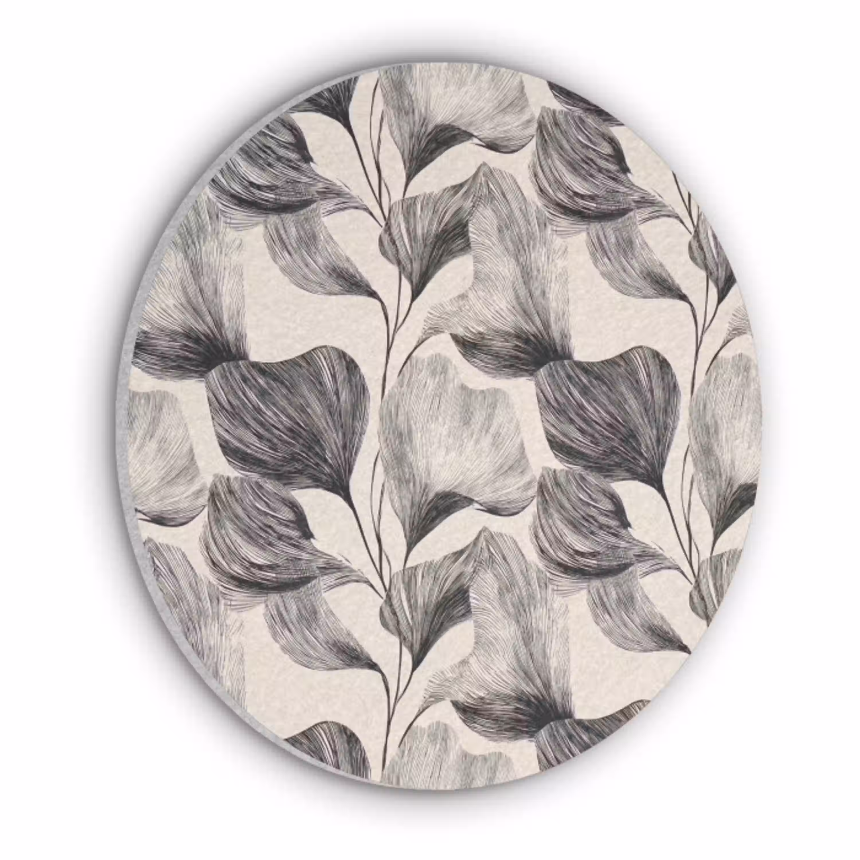 Botanisch - Bladeren - Zwart Akoestische PET Vilt - Rond klein 838 -3d