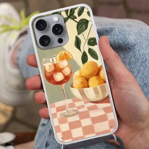 Citroenen - Glas - Tafelkleed - Geblokt Hoesje iPhone 16 Pro Max met koord klein -sfeer3
