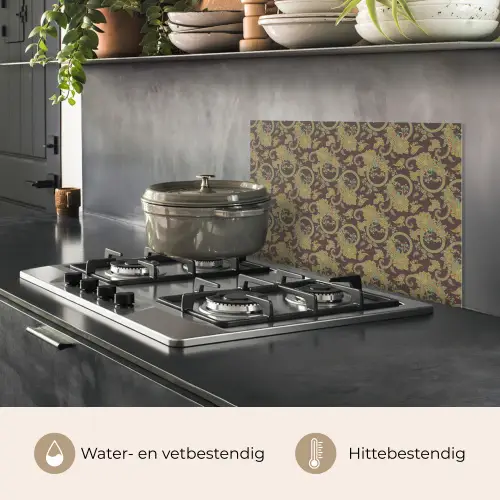 Bruin - Groen - Bloemen keuken achterwand spatscherm klein 900 -usp_NL
