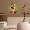 Retro - Vrouw - Stad - Zon Wandcirkel behangsticker klein -sfeer1