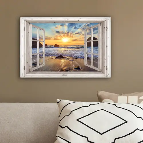 Strand - Doorkijk - Zonsondergang - Landschap - Zee - Natuur canvas 2cm klein -sfeer3