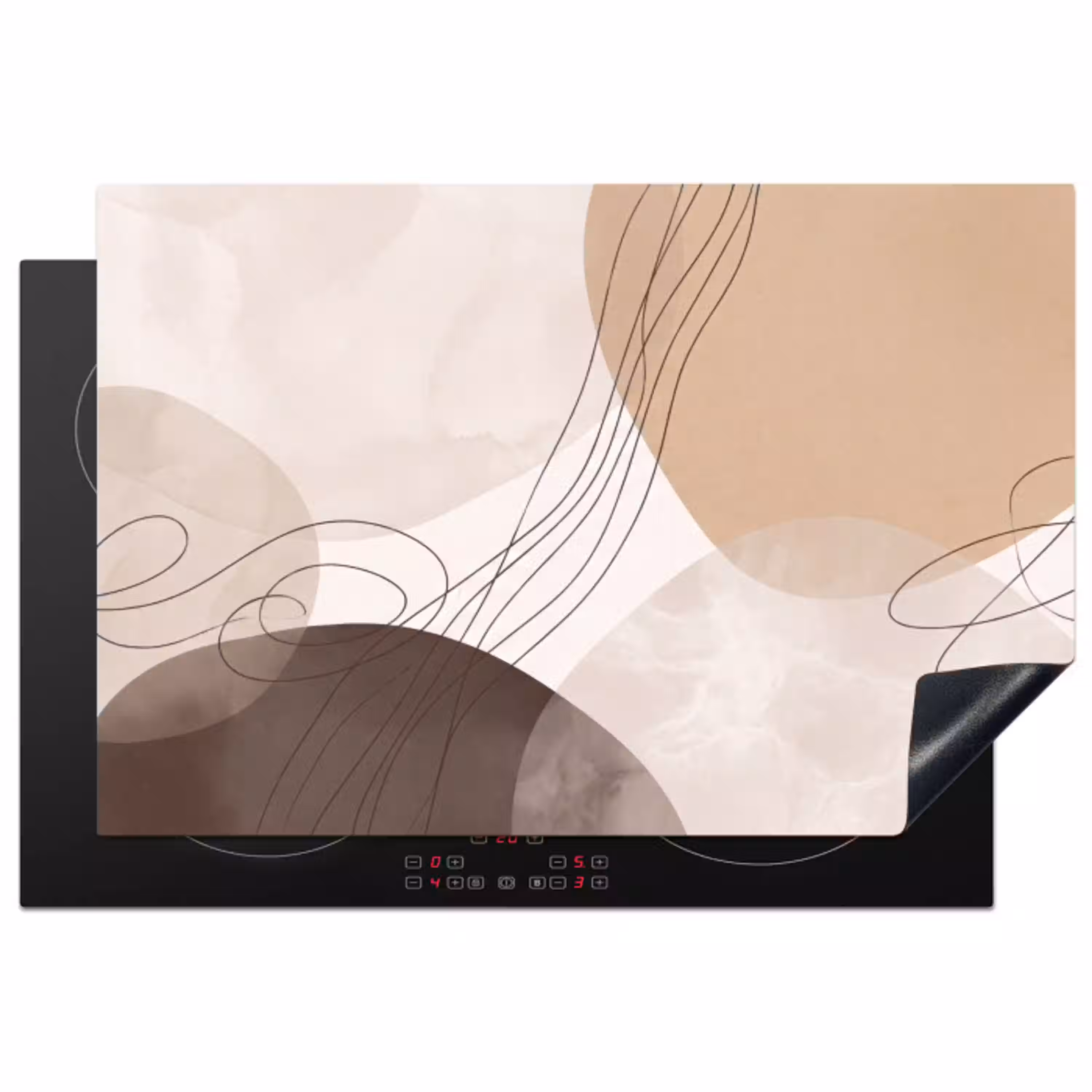 Abstractie - Beige - Modern Inductie beschermer vinyl 3mm klein -3d