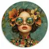 Vrouw - Bloemen - Vlinders - Natuur - Vintage Wandcirkel plexiglas klein -3d