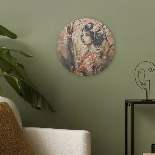 Kimono - Vrouw - kersenbomen Akoestische PET Vilt - Rond klein -sfeer2