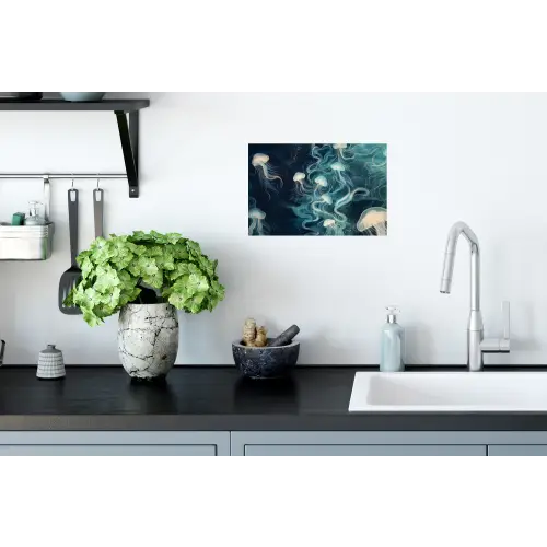 Kwallen - Zee - Wit - Golven Muursticker klein -keuken