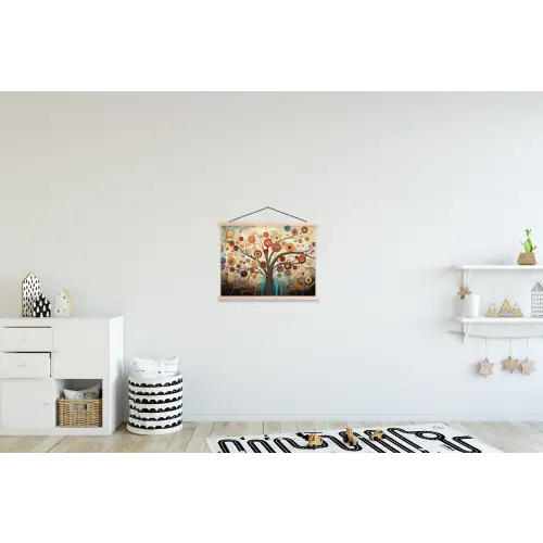 Boom - Tree of life - Kleur textielposter latten blank klein -kinderkamer