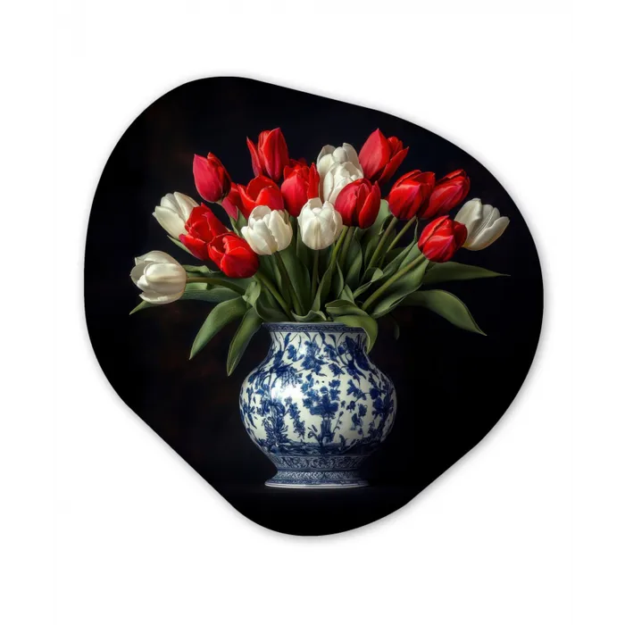Rode - Bloemen - Tulpen - Vaas Wandcirkel Organisch Aluminium middel -3d