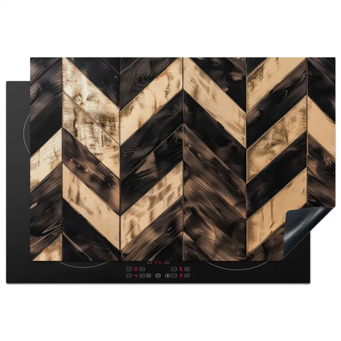 Geometrisch Houtmozaïek Inductie beschermer vinyl 3mm klein -3d