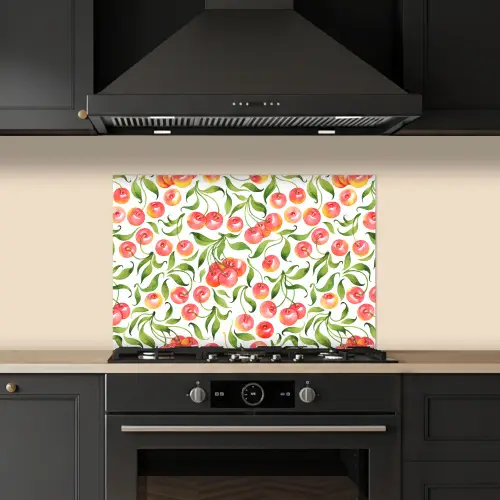 Patroon - Kersen - Wit keuken achterwand spatscherm klein 900 -sfeer1