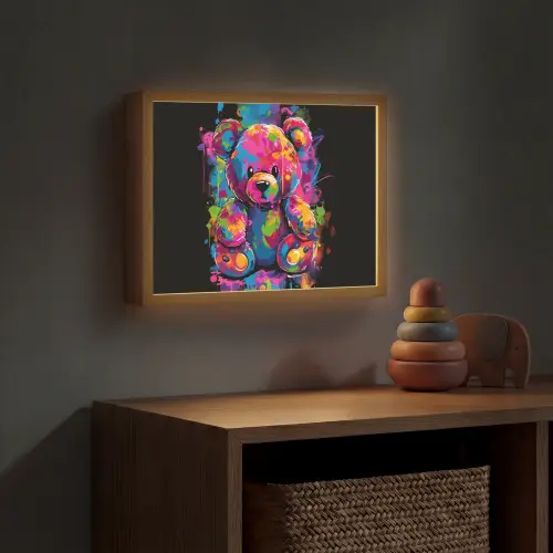 Beer - Verf - Kleurrijk - Knuffeldier Light Box met batterij (Wandlamp kind) middel -sfeer5_kind