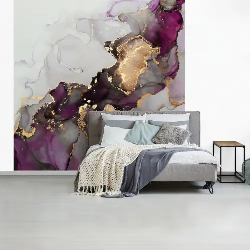 Marmer - Abstract - Goud - Paars fotobehang vinyl groot -slaapkamer