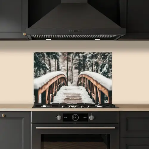 Brug - Winterlandschap - Bos - Natuur - Sneeuw keuken achterwand spatscherm klein -sfeer1