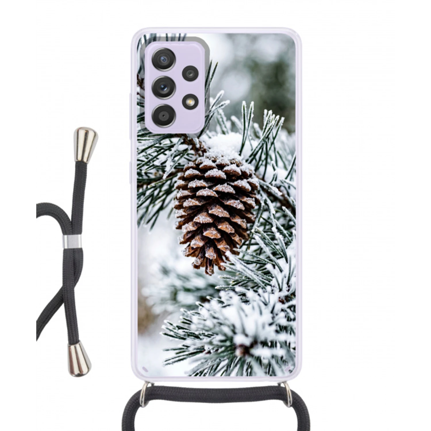 Dennenappel - Tak - Sneeuw - Winter - Sfeervol Hoesje Samsung Galaxy A52 5G met koord klein -3d