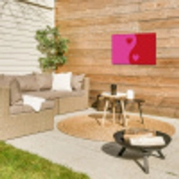 Minimalistisch - Rood - Roze - Hartjes Tuinposter op houten frame 2 cm dik klein -sfeer2